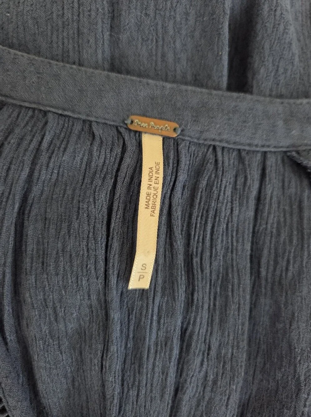 Free People Go Lightly Mini Dress Blue Boho V-Neck Gauze Crochet Trim Small - Picture 6 of 9